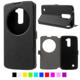 LG K10 Window Wallet Кожен Калъф и Протектор