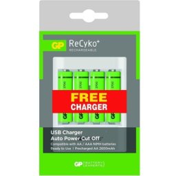 GP U411, micro USB, 1A, + 4 акум.батерии R6 AA, 2700mA Зарядно Устройство