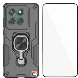 Motorola Edge 60 5G / 60 Fusion 5G Удароустойчив WANLONFENG PC TPU Back Cover/ Ring Holder with Tempered Glass Калъф и Протектор