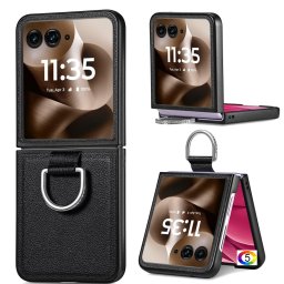 Motorola Razr 60 Ultra 5G Удароустойчив Litchi Texture/ Ring Holder Калъф и Протектор