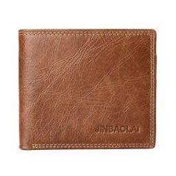 Мъжки портфейл от естествена кожа JINBAOLAI Leisure Style Top Layer , кафяв