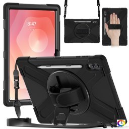 Удароустойчив калъф със задна част от PC и Лента през рамо за Samsung Galaxy Tab S11 Ultra | 360° ротация | Протектор|5 цвята