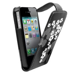 Apple iPhone 4S/4 Flip Floral Калъф Черен + Протектор