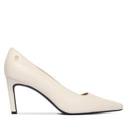 Обувки на ток Tommy Hilfiger Th Logo Lth Pump Slanted Hl FW0FW09008 Екрю