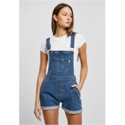Women's Organic Dungaree Shorts Clear Blue Washed