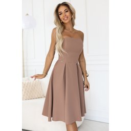 641-2 VIVIENNE corset flared midi dress for special occasions - beige