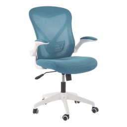 Работен стол RFG Jolly White W, до 120кг, дамаска/меш, полипропиленова база, Tilt механизъм, коригиране на височината, лумбална опора, син