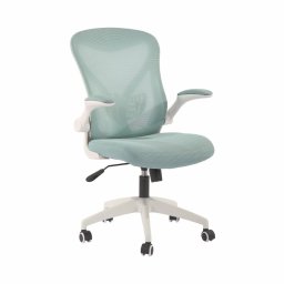Работен стол RFG Jolly White W, до 120кг, дамаска/меш, полипропиленова база, Tilt механизъм, коригиране на височината, лумбална опора, тюркоаз