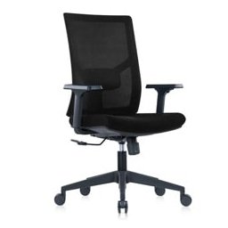 Работен стол RFG Snow Black W, до 120кг, дамаска/меш, пластмасова база, коригиране височина, лумбална опора, черен