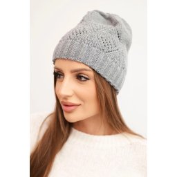 Kesi Women's winter hat made of wool with a geometric pattern K479 gray