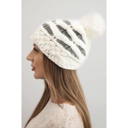 Kesi Women's winter knitted hat with a pom-pom and cable knit K466 ecru