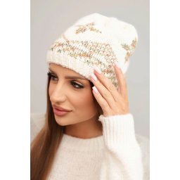 Kesi Women's winter hat made of wool with a colorful pattern K478 ecru