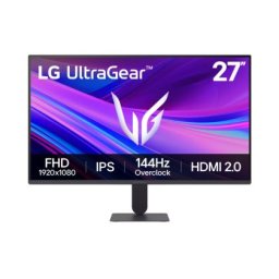 Монитор LG 27G411A-B, UltraGear 23.8" IPS, AG, 1ms MBR, 144Hz, 5ms GtG, 1500:1, 250cd/m2, Full HD 1920x1080, sRGB 99%, HDR10, NVIDIA G-SYNC, AMD FreeSync, HDMI, DisplayPort, LG Switch, Headphone Out, VRR, Reader mode Tilt, Black