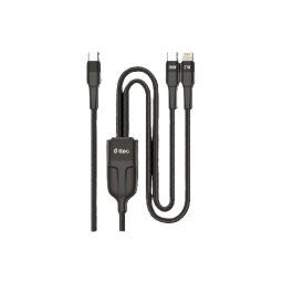 Data кабел ttec AlumiCable Duo USB-C – USB-C+Lightning 100W Fast Charge Cable, 150cm - Черен