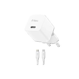Зарядно 220V ttec SmartCharger GAN 20W PD Travel Fast Charger + USB-C - Lightning Cable 150cm - Бяло
