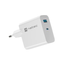 Адаптер Natec USB Charger Ribera Gan 1X USB-A + 1X USB-C 65W, White