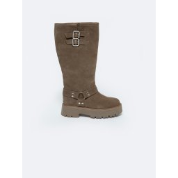 BIG STAR SHOES Кожени велурени дамски ботуши с катараки топли Big Star