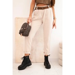 Kesi Włoski Women's pants with a striped belt beige