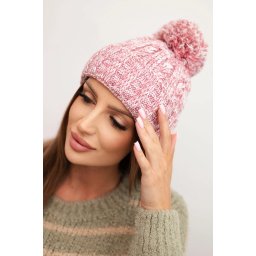 Kesi Women's winter hat with a pompom made of wool K424 light pink
