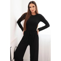 Kesi Włoski Women's viscose set with a blouse and wide trousers black