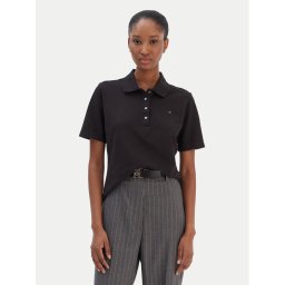 Tommy Hilfiger Тениска с яка и копчета 1985 WW0WW43224 Черен Regular Fit