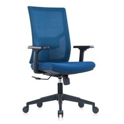 Работен стол RFG Snow Black W, до 120кг, дамаска/меш, пластмасова база, коригиране височина, лумбална опора, тъмносин