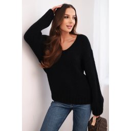 Kesi Włoski Women's sweater made of soft knit with a V-neck black