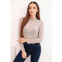 Kesi Włoski Women's cashmere turtleneck long sleeve blouse dark beige
