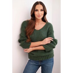 Kesi Włoski Women's sweater with a wool blend and a V-neck in khaki