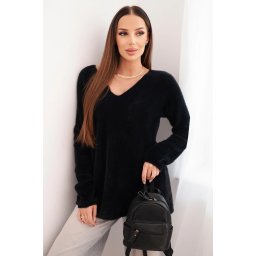 Kesi Włoski Women's sweater with wool and a V-neck black