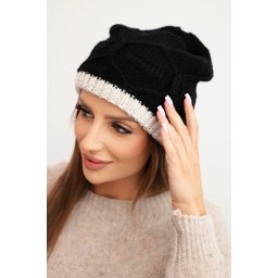Kesi Women's winter hat made of wool with a woven pattern K443 black + beige