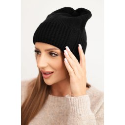 Kesi Women's winter hat made of wool with a classic ribbed knit K444 black
