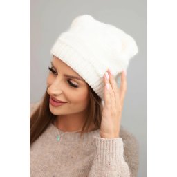 Kesi Women's winter cap made of wool with a decorative weave K451 ecru