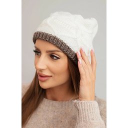 Kesi Women's winter hat made of wool with a woven pattern K443 ecru