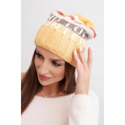 Kesi Women's winter hat with wool and a large pompom K422 mustard