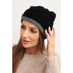 Kesi Women's winter hat made of wool with a braided pattern K443 black + gray