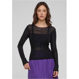 Women's long-sleeved mesh with open seam, black