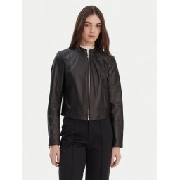 HUGO Кожено яке Lasari 50555743 Черен Regular Fit