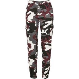 Camo Cargo Women's High Waisted Trousers with Burgundy Mask