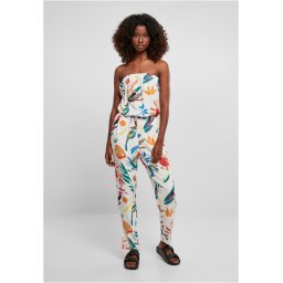 Women's viscose bandeau white, sand and fruit jumpsuit