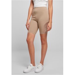 Women's High Waist Cycle Shorts with Lace Insert, Soft Taupe