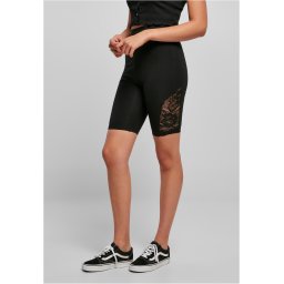 Women's High Waist Cycling Shorts with Lace Insert Black
