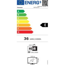 Телевизор Thomson 40" FHD Google TV; 1920 x 1080 (FHD), DLED, 60 Hz, HDR10, Dolby Audio, Google Cast, DVB-T/T2/C/S/S2, Wi-Fi, Bluetooth, LAN, HDMI 3 (1.4), USB 2 (2.0), Hotel mode, Side Feet, Black