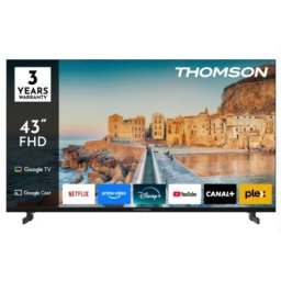Телевизор Thomson 43" FHD Google TV; 1920 x 1080 (FHD), DLED, 60 Hz, HDR10, Dolby Audio, Google Cast, DVB-T/T2/C/S/S2, Wi-Fi, Bluetooth, LAN, HDMI 3 (1.4), USB 2 (2.0), Hotel mode, Side Feet, Black