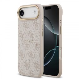 Гръб Guess PU Leather 4G Gold Frame MagSafe Case за iPhone 17 Air - Розов