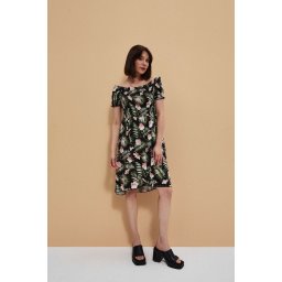 Marisse Dress With A Floral Motif L-Su-3757 Black