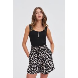 Marisse Black Ribbed Button-Up Top