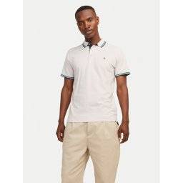 Jack & Jones Тениска с яка и копчета Paulos 12136668 Бежов Slim Fit