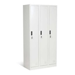 Гардероб 35356, троен - блок от три врати една до друга, метален, прахово боядисан, вертикална вентилация, лост за закачалки, заключване, сив