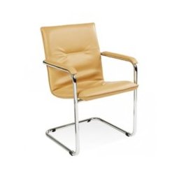 Посетителски стол Rumba Beige, еко кожа, хромирани крака, бежов